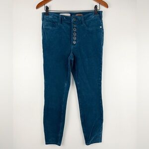 Pilcro Anthropologie Teal Corduroy High Rise Skinny Pants 30 Crop